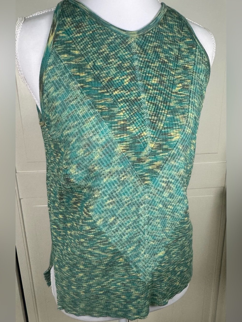 Anthropologie Green Space Dye Ribbed Sleeveless Knit Tank Small
